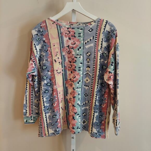 Unbranded Tops - Vintage Oversized Pastel Floral Southwest Print Top Ribbed 3/4 Sleeve S/M